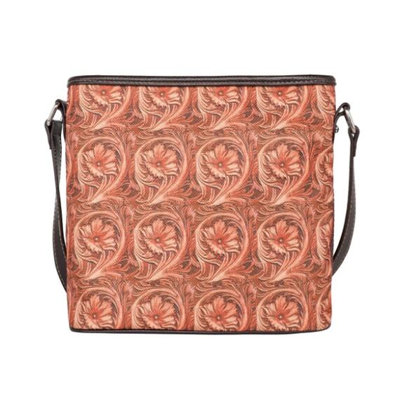 Montana West Canvas Tooled Leather Print Crossbody NEW - Picture 1 of 5